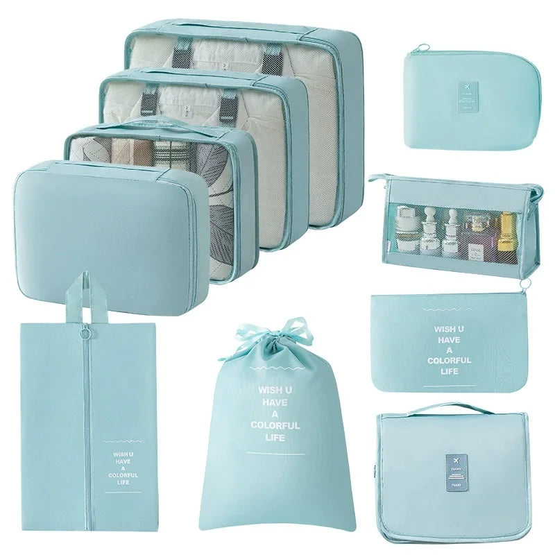 Travel Storage Bags Set 7/8/9/10-Piece Digital Toiletries Organizer Suitcase Packing Cubes for Clothes Shoes Clothes Tidy Pouch