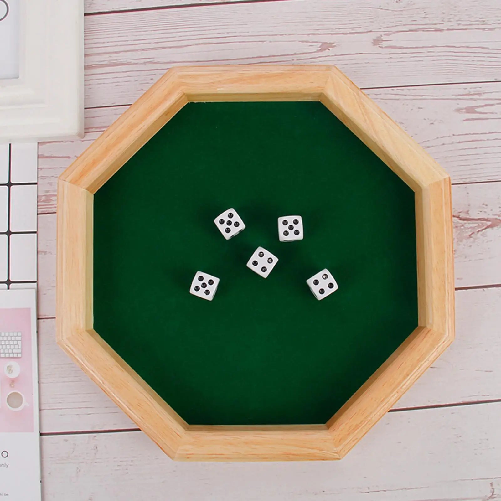 10.2 inch Wooden Dice Octagonal Dice Tray Board Game for Game Night Game Dice Party and Celebrations Party Supplies