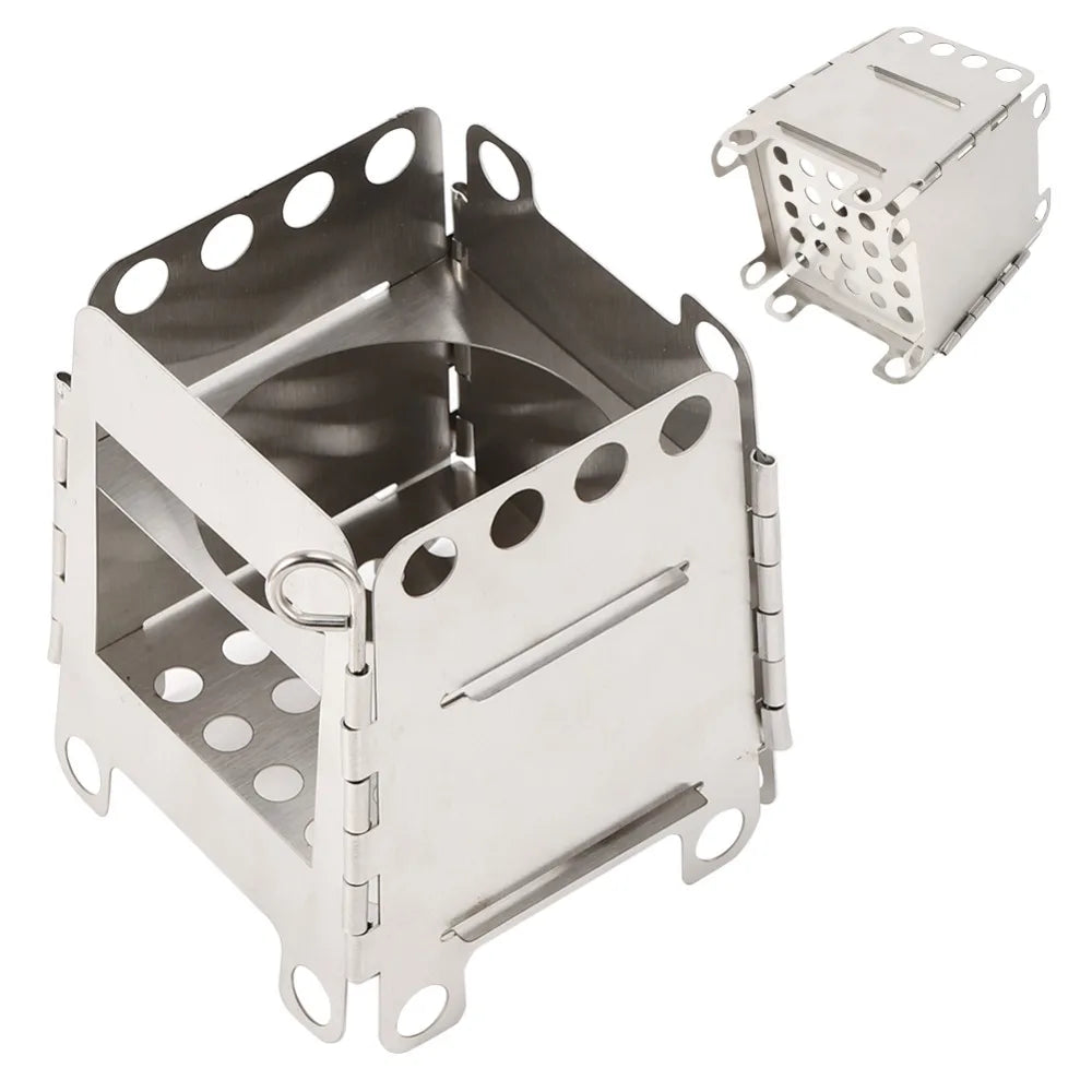 Lightweight Stainless Steel Camping Stove Ventilation Holes Foldable Detachable Wood Burning Stove Compact Portable Fire Pit BBQ