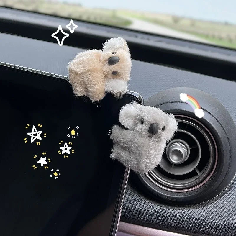 Motorcycle Plush Cute Koala Car Interior Decoration Auto Rearview Mirror Control Screen Decoration Sun Visor Card Clip Gift