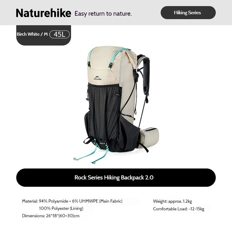 Naturehike Rock 2.0 Backpack Large Capacity Waterproof Travel Bag Camping Trekking Bag Outdoor Hiking Backpack With Rain Cover