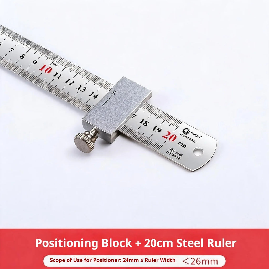 New Portable Carpentry Steel Ruler | Positioning Limit Block + Marking Gauge for Accurate Woodworking Tool Alignment
