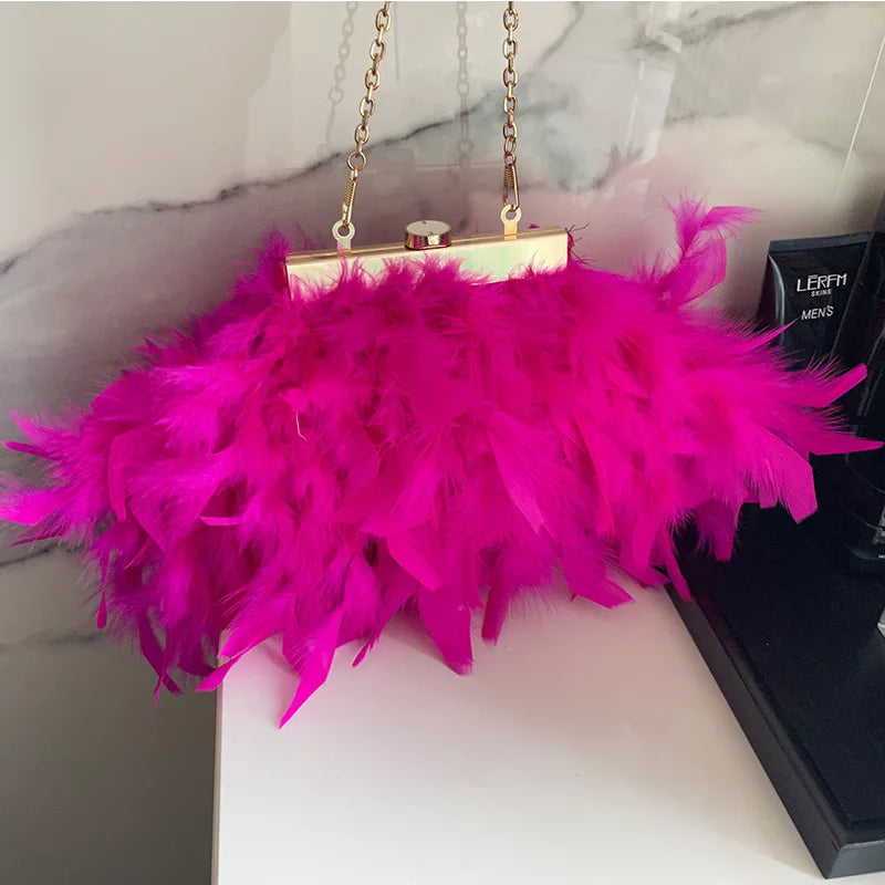 Luxury Ladies Women's Luxury Handbag Purse Turkey Fur Clutch Evening Bag for Daily Use