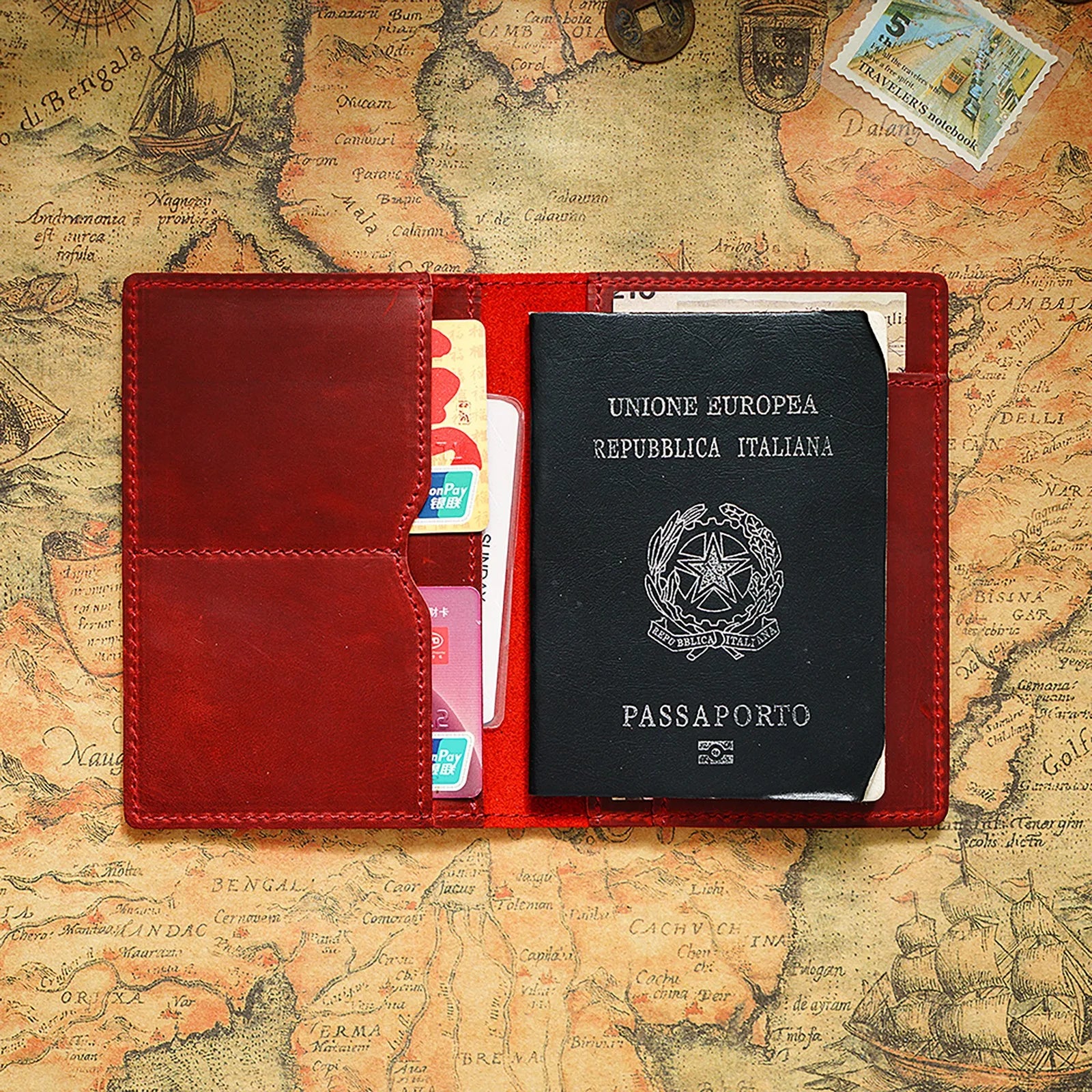 Vintage Leather Passport Cover Holder Multifunctional Travel Wallet Case Card Bag for Men's and Women's Travel Accessory