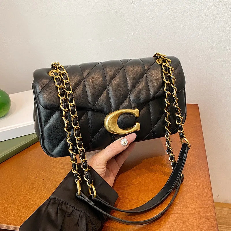 2026 New Fashion Women Flap Handbag C Shape Metal Buckle Chain Crossbody Bag Ladies Solid Color Shoulder Bag Daily Party Casual
