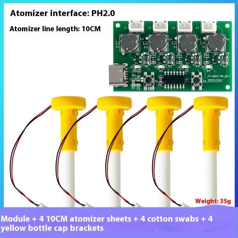 New【1Set Four Spray Humidifier TypeC USB Mini Humidifier DIY Kits Mist Maker And Driver Circuit Board Atomizer Sheet With Stand】