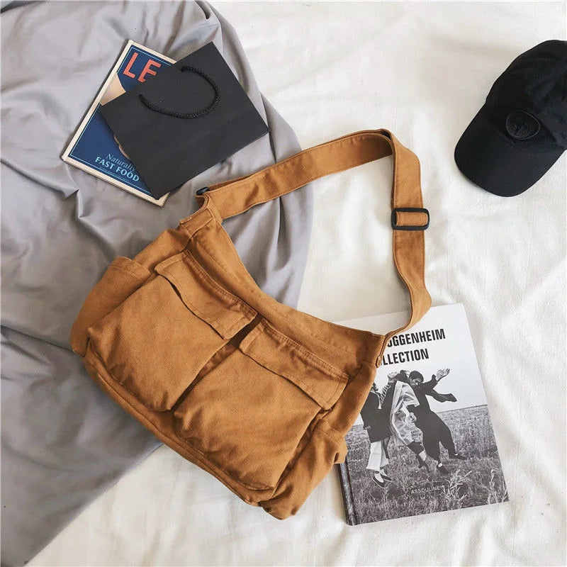 Workwear Canvas Shoulder Bag Large Capacity Retro Messenger Bag New Student Class Messenger Bag