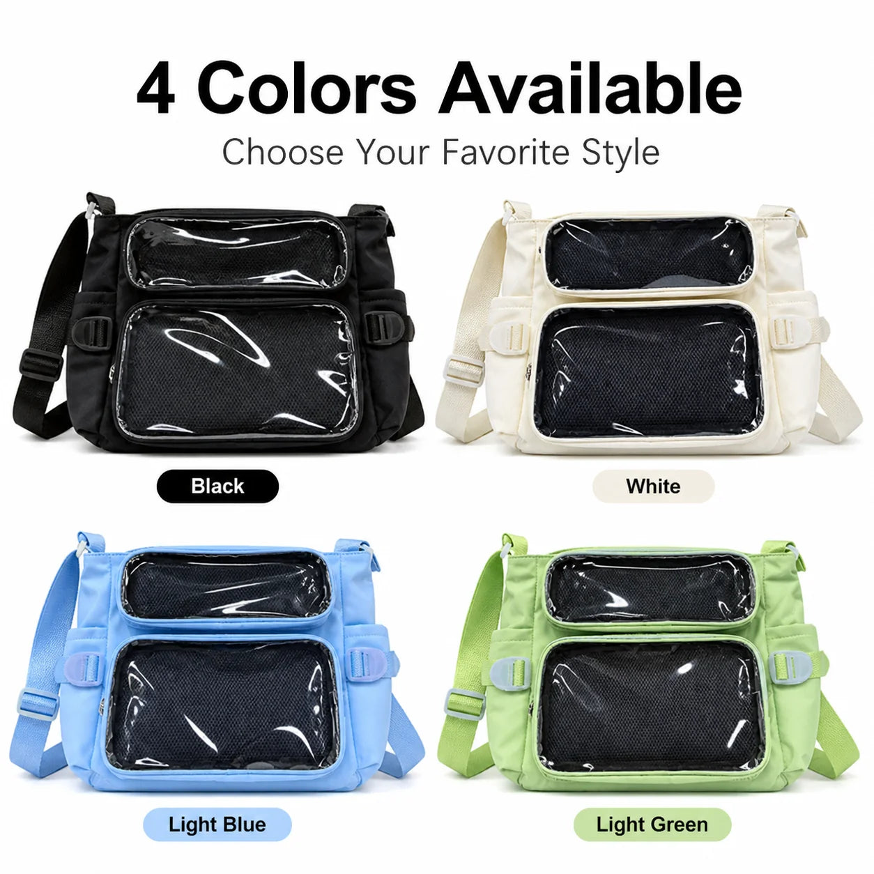 Academic Style Crossbody Bag Lightweight Polyester Shoulder Sling Bag for Daily Use School Travel Black / White / Blue / Green