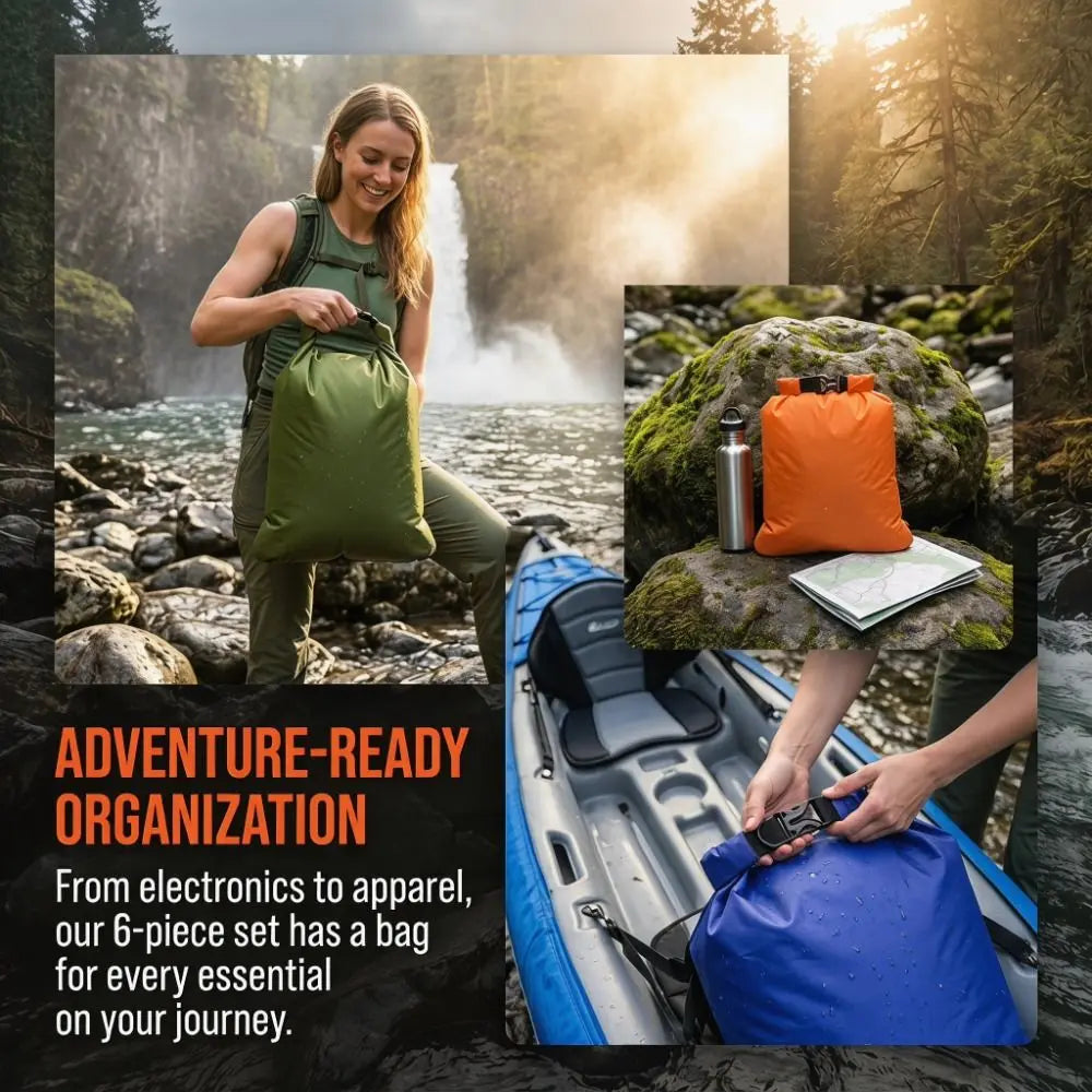 6 Pcs/Set Polyester Taffeta Outdoor Waterproof Storage Bags Lightweight Multi-Size Waterproof Storage Bags Waterproof Dry Bags