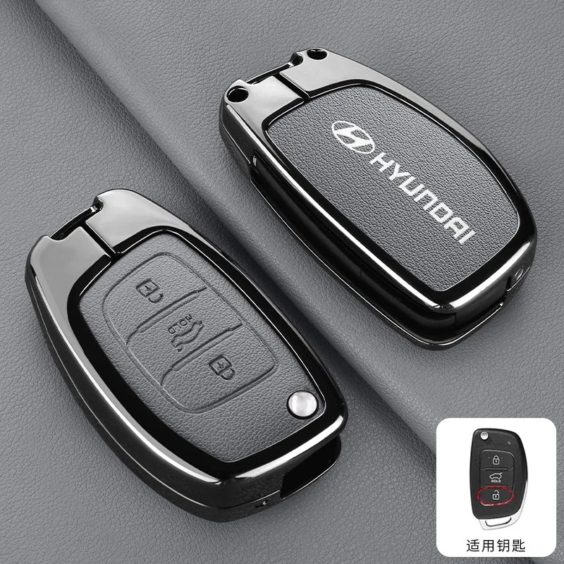 Zinc Alloy Leather Car Remote Key Case Cover For Hyundai Solaris Accent Tucson l10 l20 l30 IX35 Kia K2 K5 Rio Auto Accessories