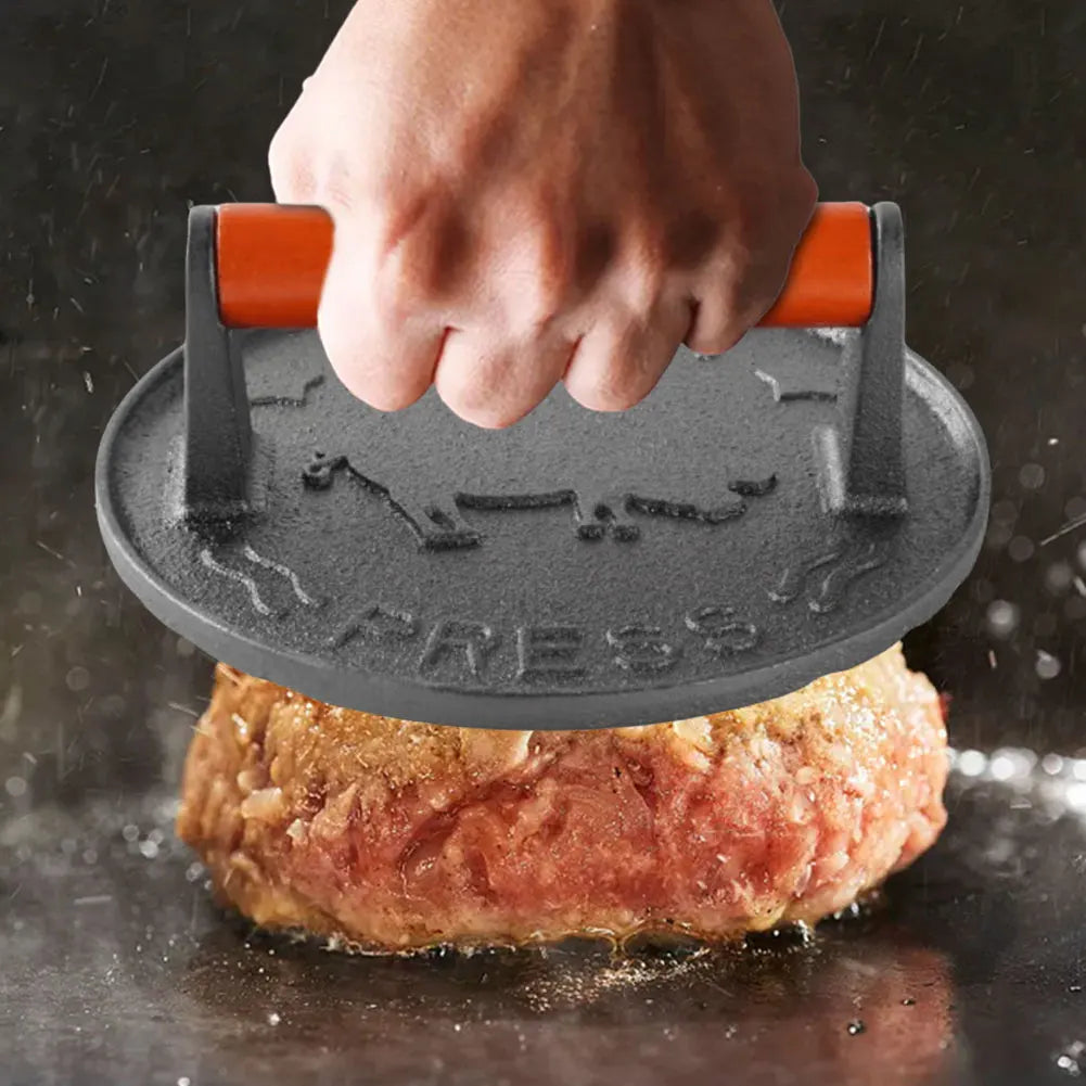 Iron Burger Press Burger Meat Press  Wooden Handle Smash Burger Press 7.09 in Anti Scald for Griddle Grills