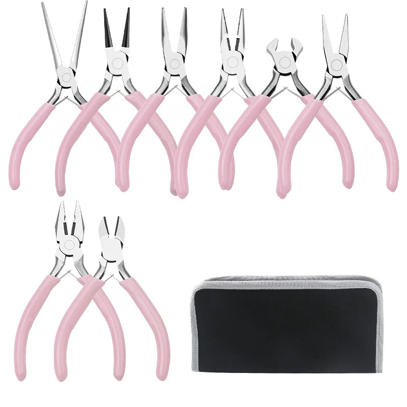 Cute Pink Color Handle Anti-slip Splicing and Fixing Jewelry Pliers Tools & Equipment Kit for DIY Jewelery Making Needlework