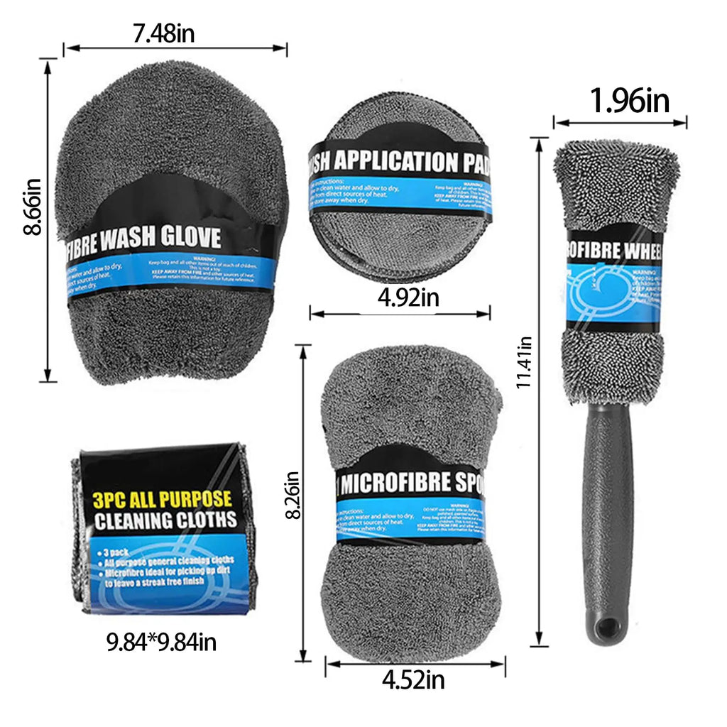 9PCS Car Cleaning Tool Kit, Complete Wash & Detailing Set with Brush, Mitt, Sponge & Towels