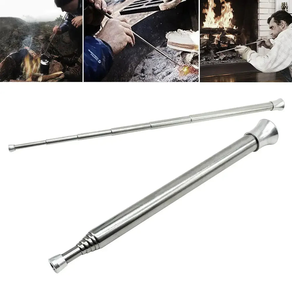 Fire Blow Pipe Telescopic Camping Blow Fire Tube Blower Stainless Steel Pipe Campfire Tool for Outdoor Picnic BBQ Fireplace