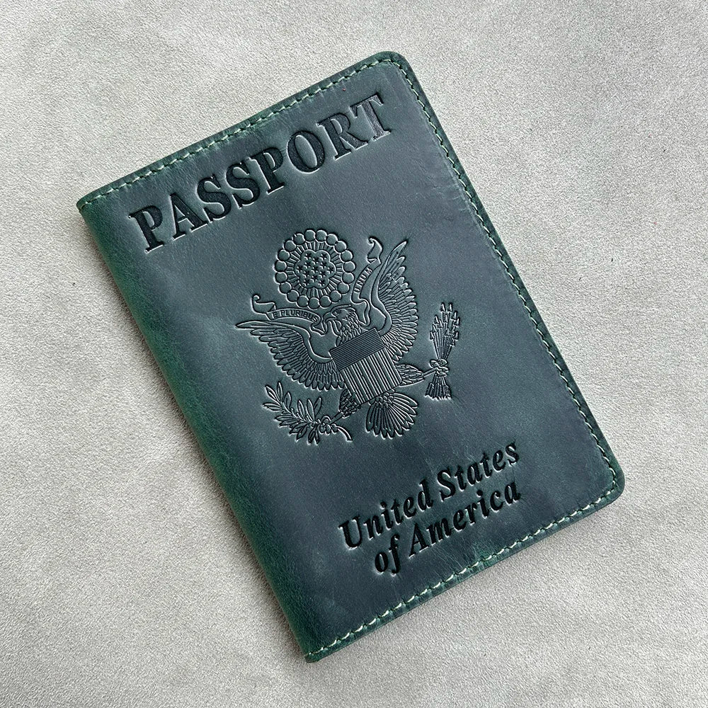 100% Genuine Leather Passport Cover USA Travel Men Genuine Leather  Cover The Passport America Passport Pouch