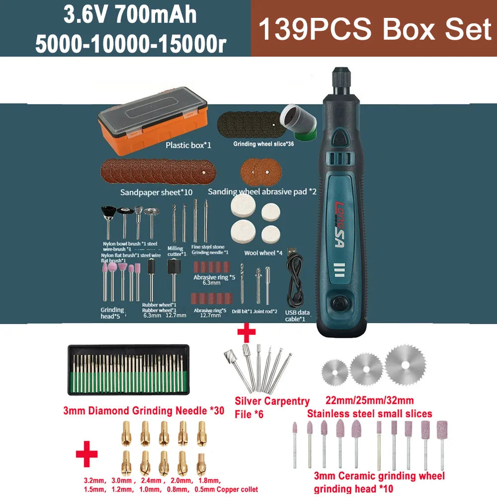 5000-20000r 4.2V Engraver Electric Drill Mini Grinder Engraving Pen Drilling Machine Cordless Rechargeable Micro Rotary Tool Kit