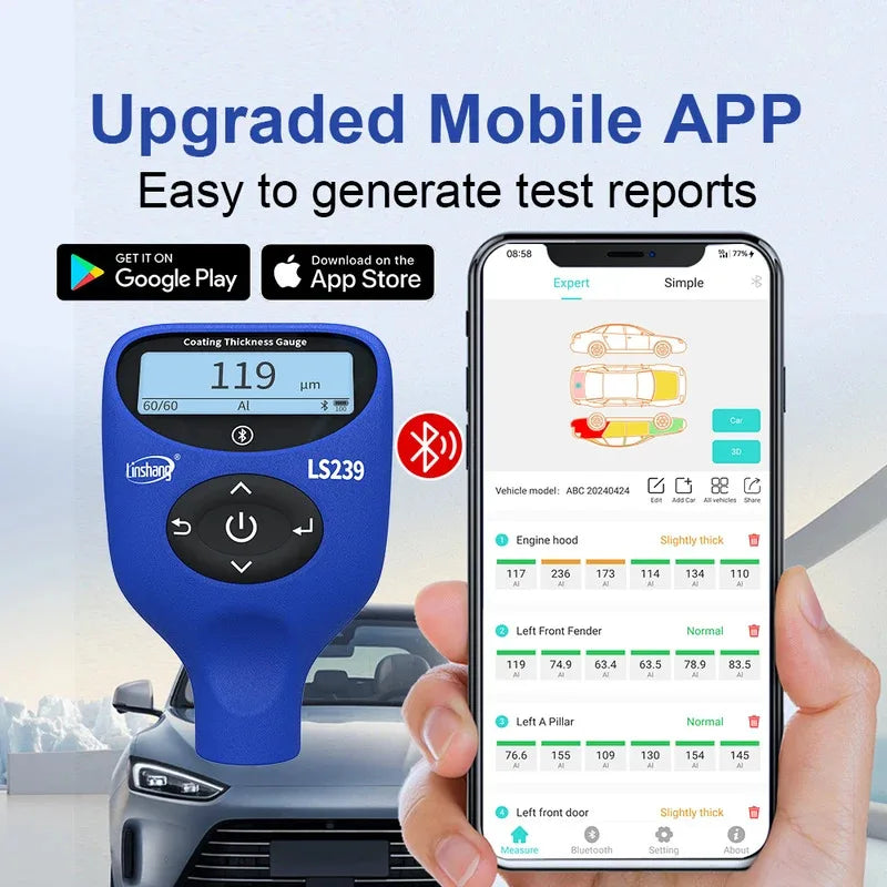 New LS239 Car Coating Thickness Gauge 0.0-5000μm Measuring Range Paint Tester Three-Color Display