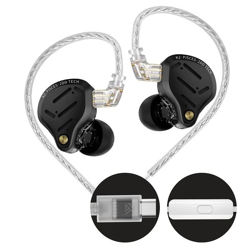 KZ Pisces Dual Dynamic Drive Unit Earphones With Sound Adjustment Switch Two Versions In Ear Earbuds