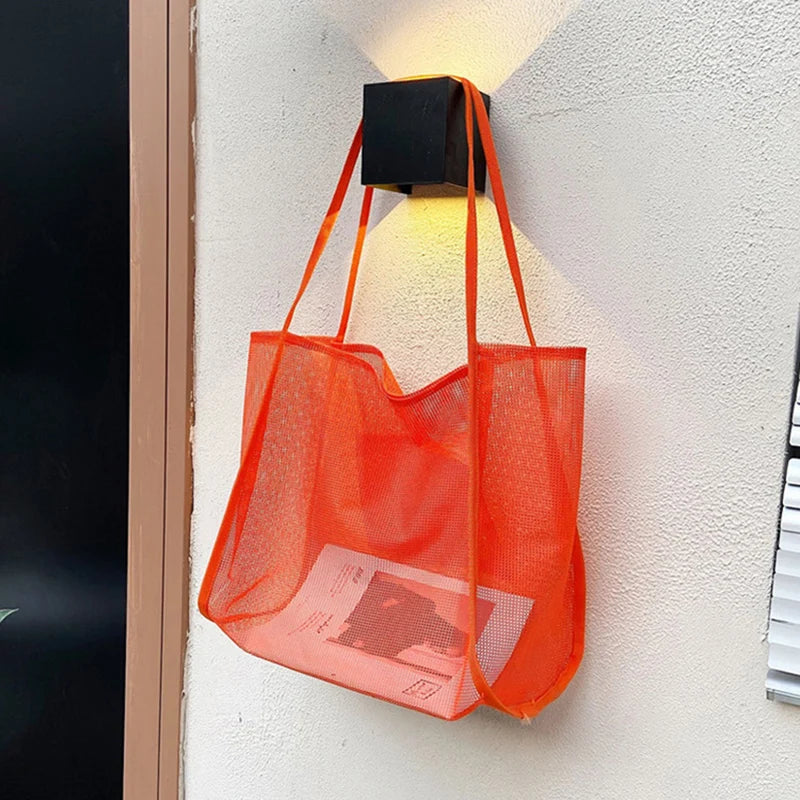 Summer Fashion Mesh Handbag Totes Hollow Out Shoulder Bags For Women Female Casual Fashion Large Capacity Shopping Pack