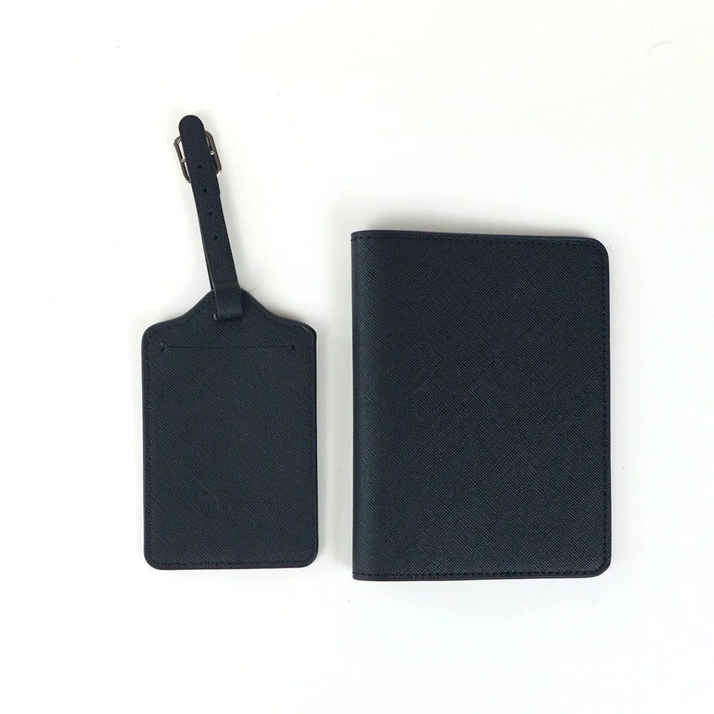 Customized name cross-pattern leather passport bag for travel, passport ticket folder, PU passport bag, luggage tag gift box set