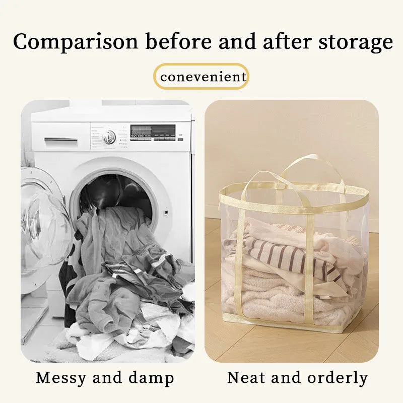 Mesh Laundry Basket Nylon With Handle Breathable Folding Portable Dirty Clothes Underwear Organizer Bags Large Capacity Storage