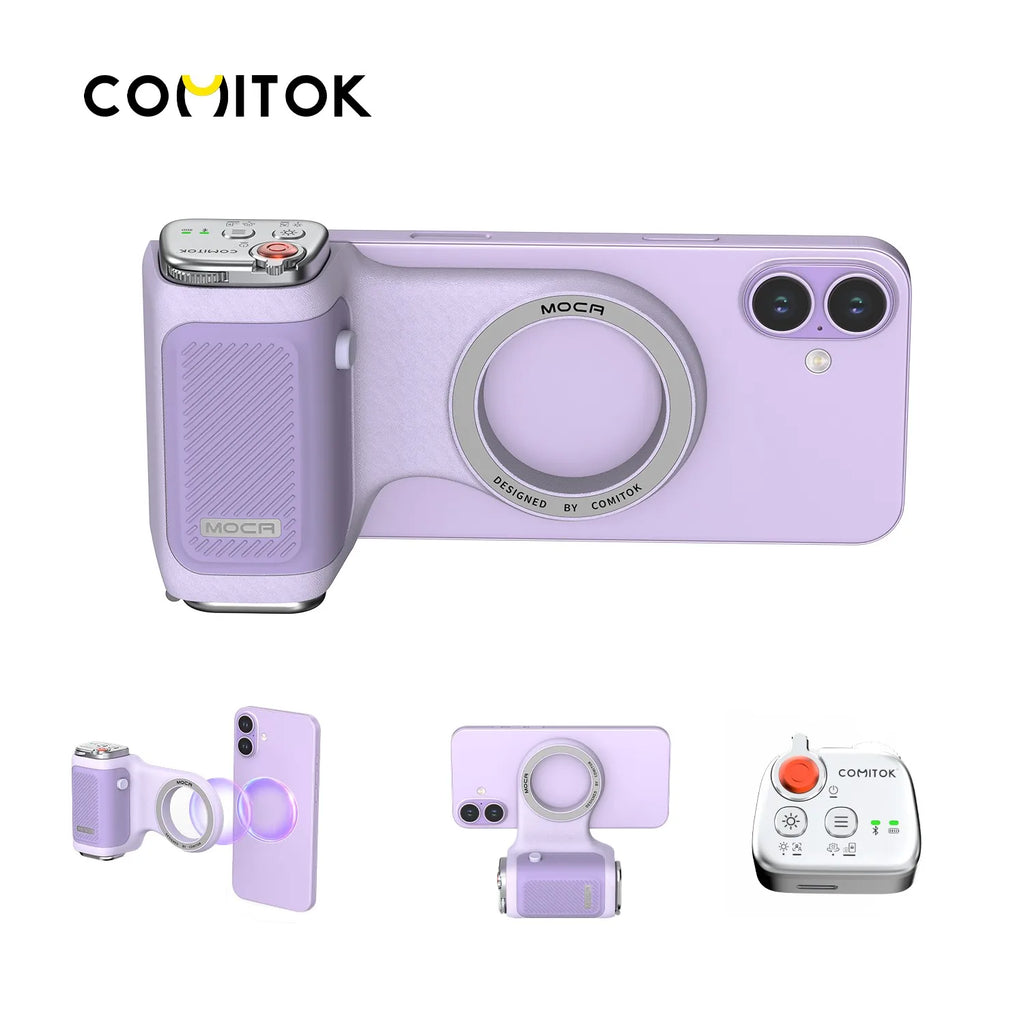 COMITOK iPhone Pro Shooting Too, 1-Click Camera/Lens Flip, DSLR Shutter, Focus Lock, Ergonomic Rechargeable Remote