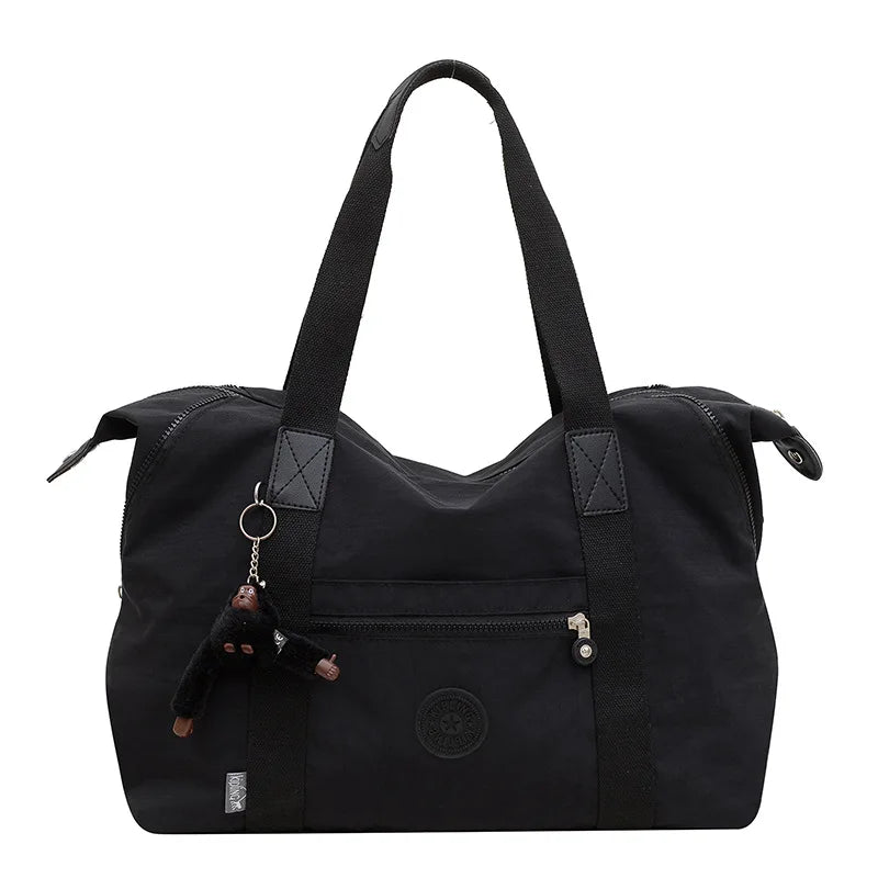 Travel Bag Large Capacity Washed Cloth Lightweight Short Trip Fitness Bag Monkey Pendant Luggage Bag Unisex Street Style