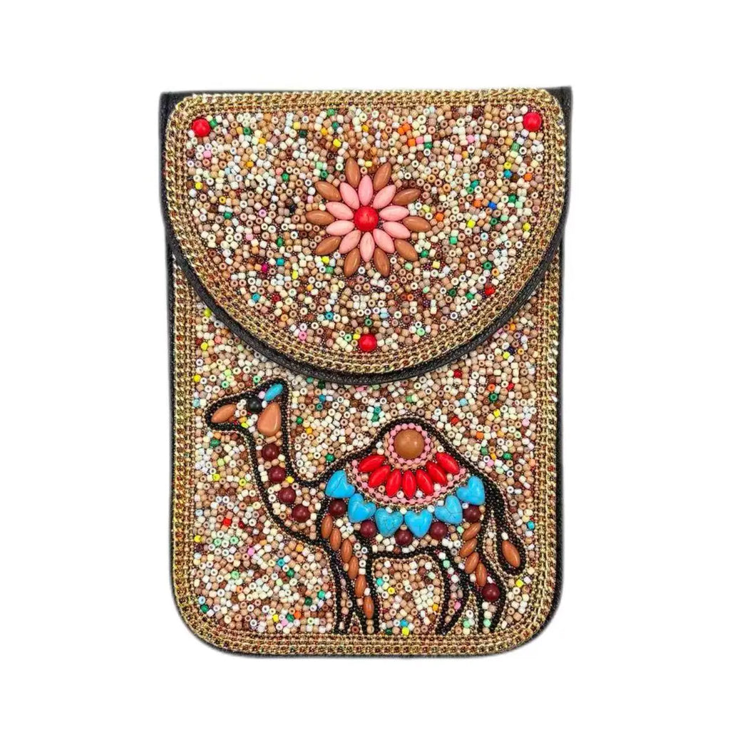 Beaded Elephant Crossbody Phone Bag for Women Sequin Embroidered Mini Shoulder Pouch Boho Festival Purse