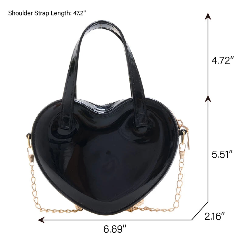 Fashion Women's Heart Shaped Handbags Cute Kawaii Solid PVC Crossbody Bags Wallet Purse Simple  Chain Shoulder Bag Lady Handbag