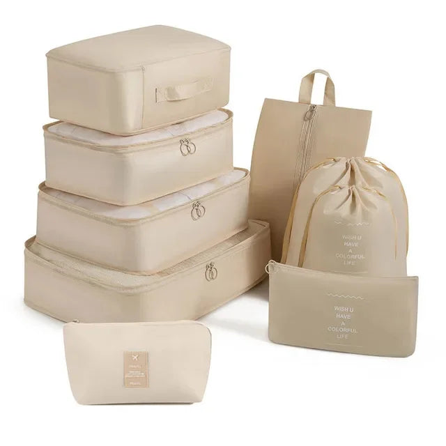 9Pcs Travel Organizer Bags Suitcase Packing Cubes Portable Fold Wardrobe Luggage Clothes Makeup Digital Shoe Storage Bags
