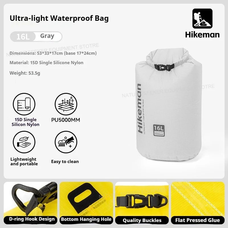 HIKEMAN Ultralight Storage Bag Silicon Coated Waterproof Bag Camping Clothing Stuff Sack Outdoor Compression Bag