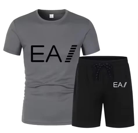 Men's Trend Print Breathable 2-Piece Set, Summer Short Sleeve T-Shirt & Shorts Casual Sports Suit