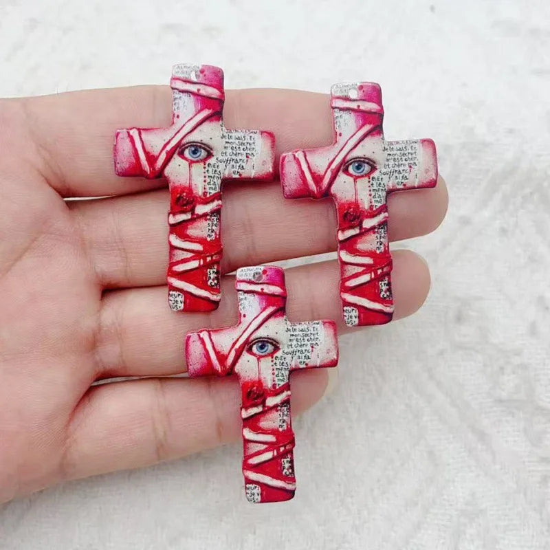 10pcs Halloween Acrylic Cross Ghost Earrings Necklace Accessories DIY Crafts Pendant