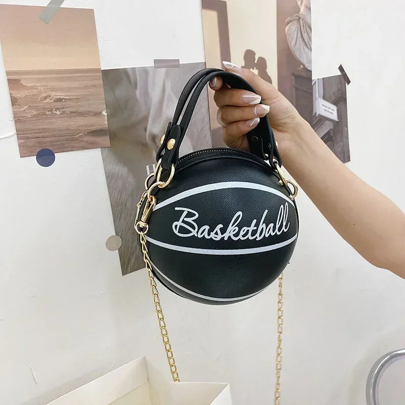 Personality Female Leather Pink Basketball Bag Ball Purses for Teenagers Women Shoulder Bags Crossbody Chain Hand Bags