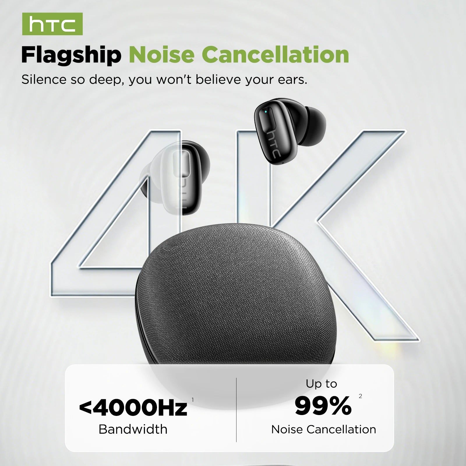 HTC NE75 Bluetooth Earphones 135 Language AI translator Earbud Low Latency Battery Display Long Battery Soft Wireless Headphones