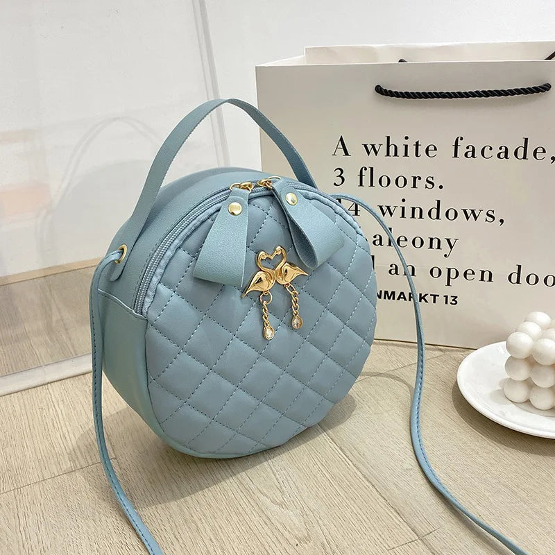 Cross-Border Popular Embroidered Quilted Small Round Handbag, Niche Design Chain Crossbody Bag, European, American, Japanese, and Korean Style Women's Bag