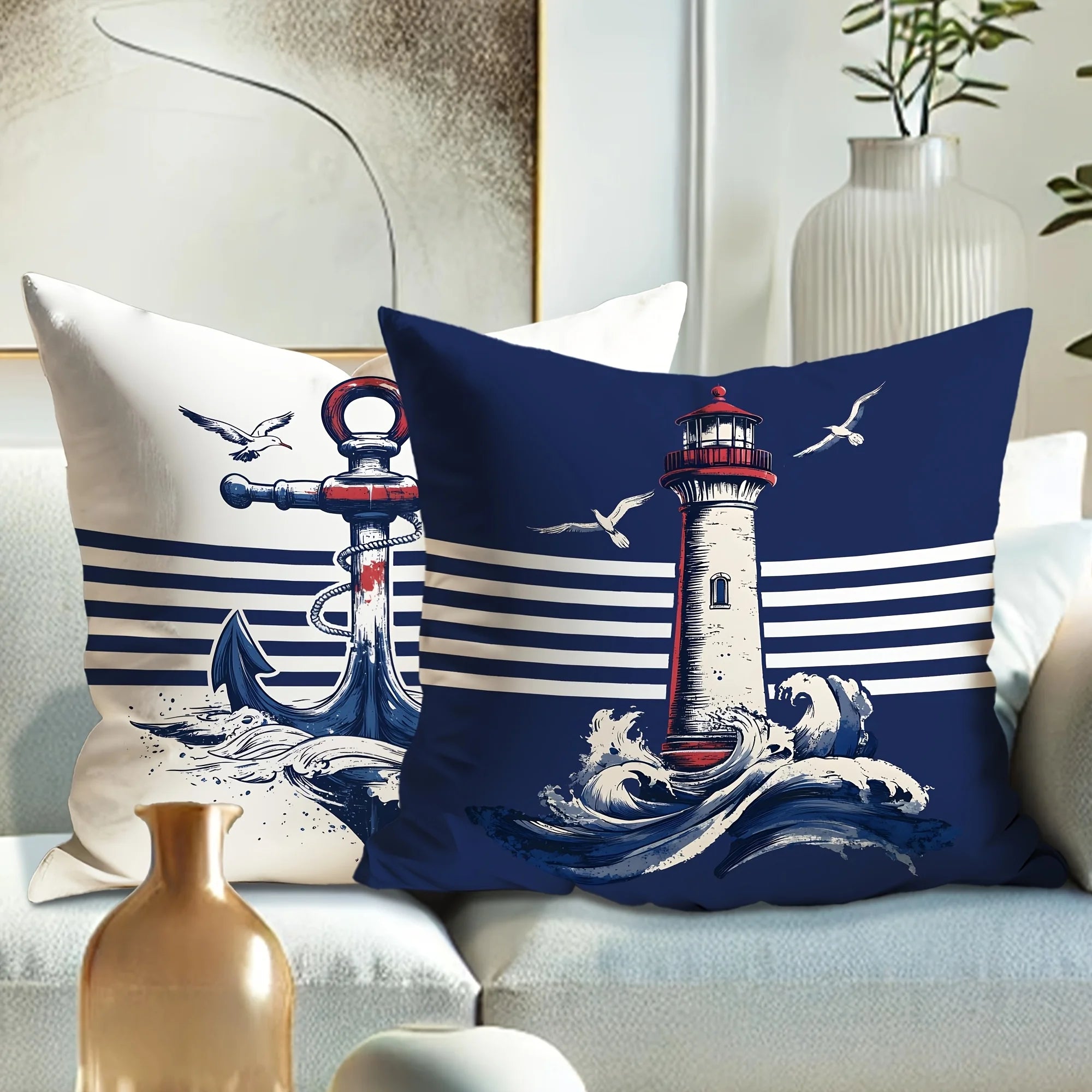 4 Piece Modern Nautical Style Vintage Pillow Covers With Zipper Closure 100 Percent Suitable For Living Room Bedroom Sofa Bed