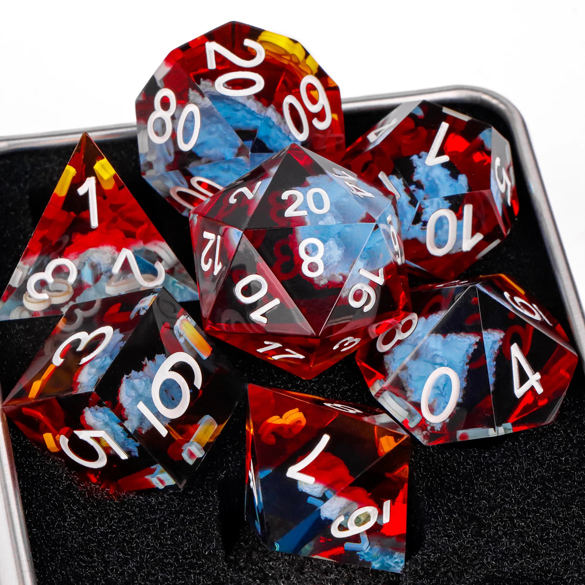 Blue Resin D&D Dice Set 7pcs Polyhedral Dice for Dungeons and Dragons, RPG Dice Role Playing Games D4, D6, D8, D10, D12, D20