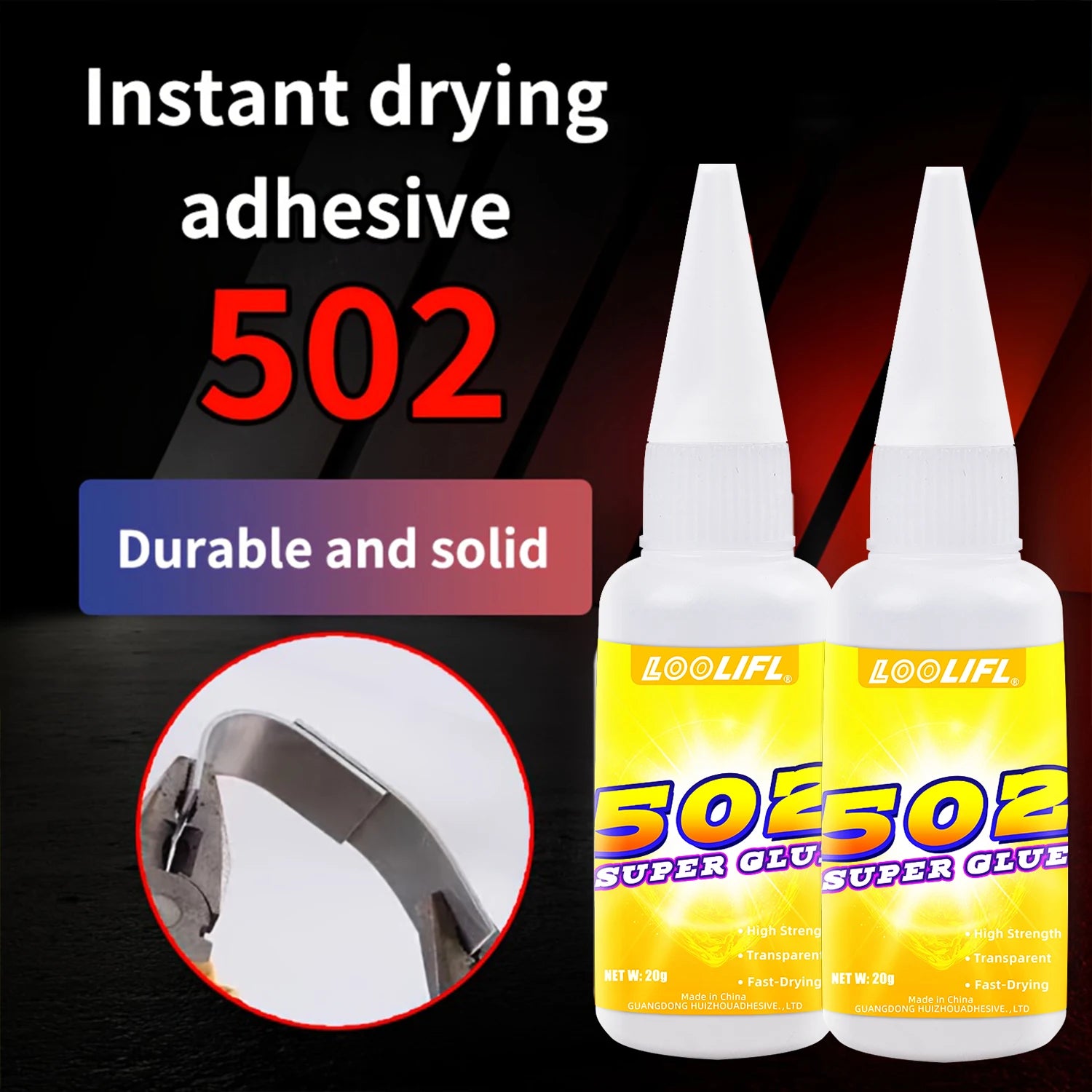Loolifl 1-7Pcs 20ml 502 Quick-Drying Instant Super Glue Cyanoacrylate Strong Bond Adhesive For Home Office Industrial Repair Materials Adhesive Leather Rubber Wood Metal Strong Bond Liquid Glue Tool