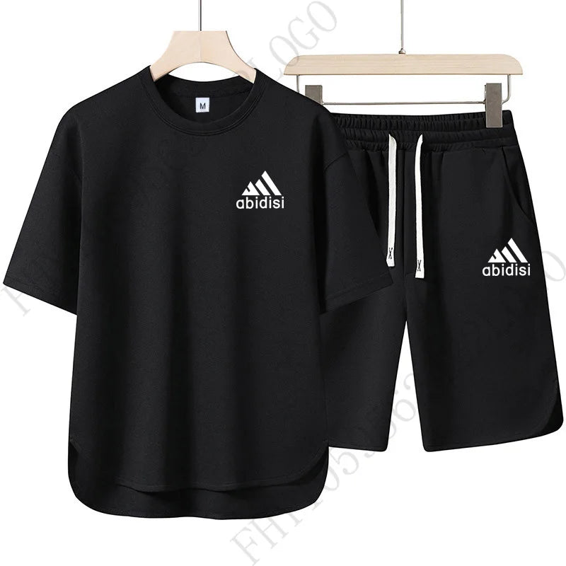 Men's 2026 Summer New Product Two-Piece Printed Casual Fashion Set, Short-Sleeved T-Shirt with Drawstring Shorts, Sports Outfit