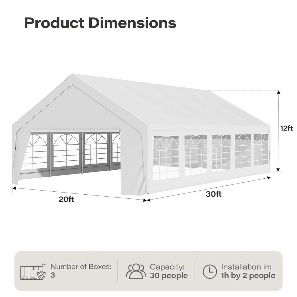 20x30 Party Tent, Heavy Duty Waterproof Canopy Tent with Removable Sidewalls & Roll-Up Zipper Door, Large Outdoor, Customized