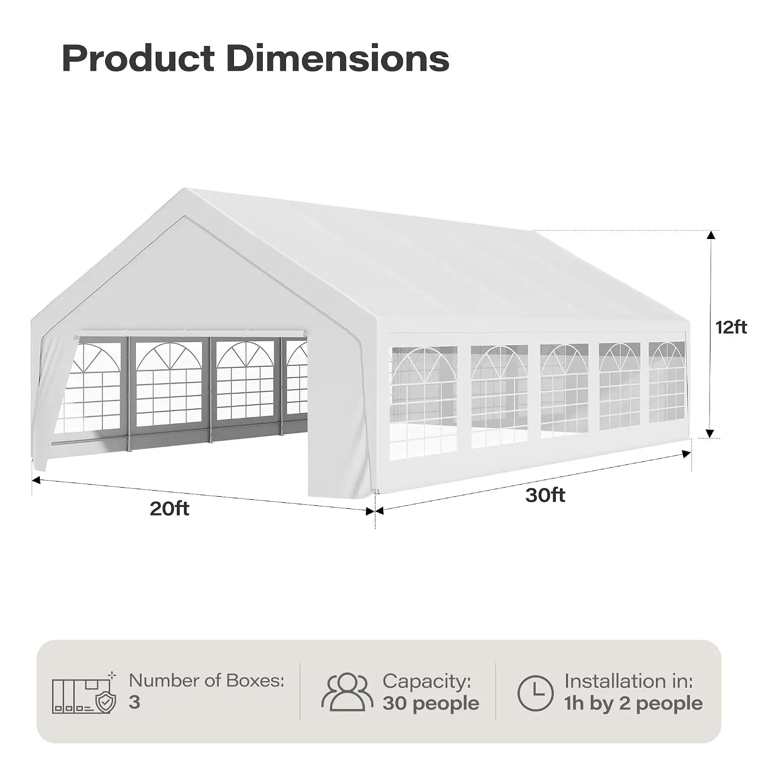 20x30 Party Tent, Heavy Duty Waterproof Canopy Tent with Removable Sidewalls & Roll-Up Zipper Door, Large Outdoor, Customized