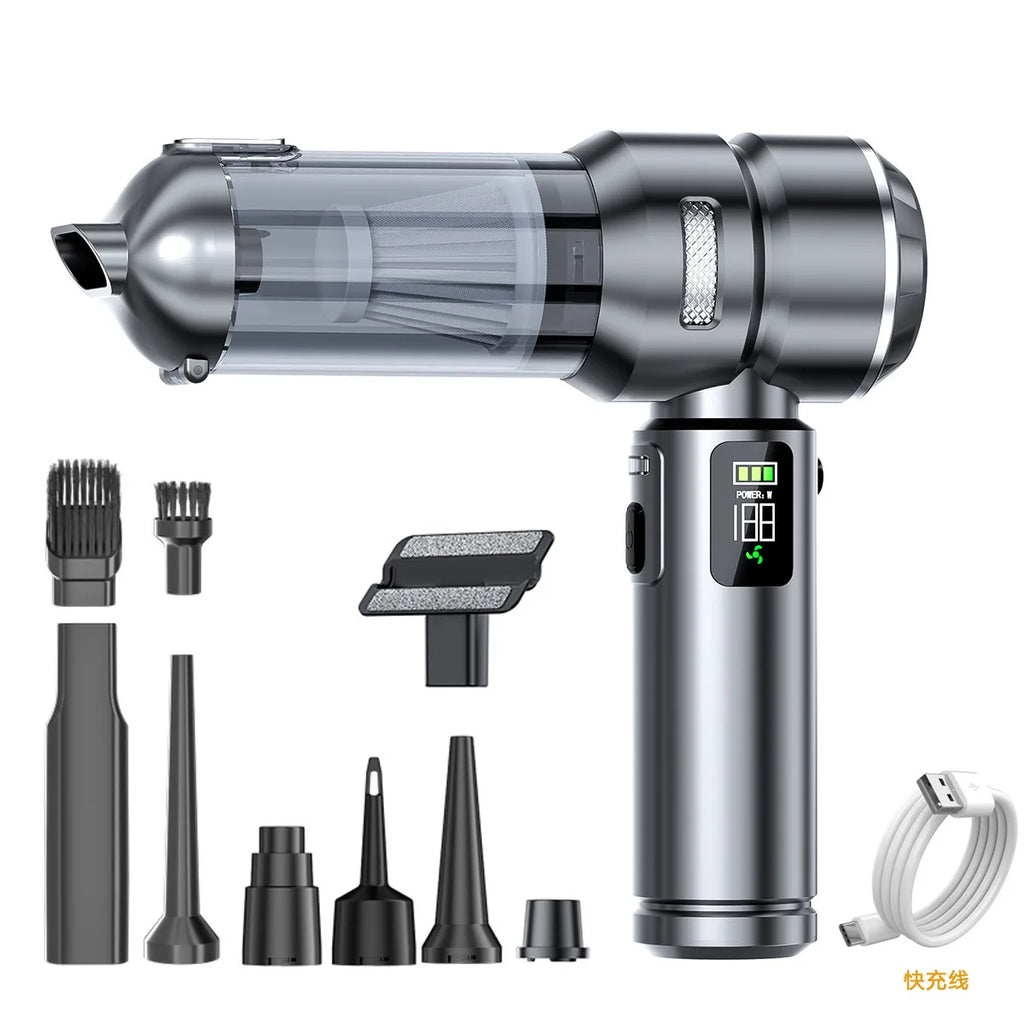 Strong Suction Car Vacuum Cleaner Brushless Motor Digital Display One-Click Detachable Dust Cup Portable Auto Household Duster