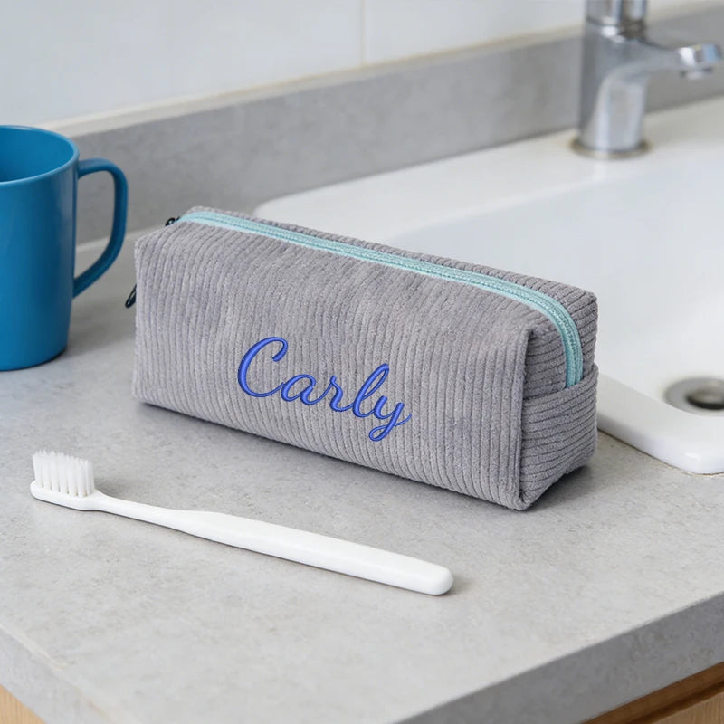 Customised Embroidery/Standard Style 2 Options,High-quality corduroy pencil case, clutch bag, small and lightweight,!