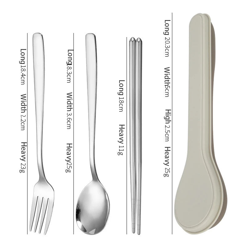 New Four Piece Cutlery Set With Box Stainless Steel Korean Cutlery Spoon Fork Chopsticks Spoon Shape Box Cutlery Travelling