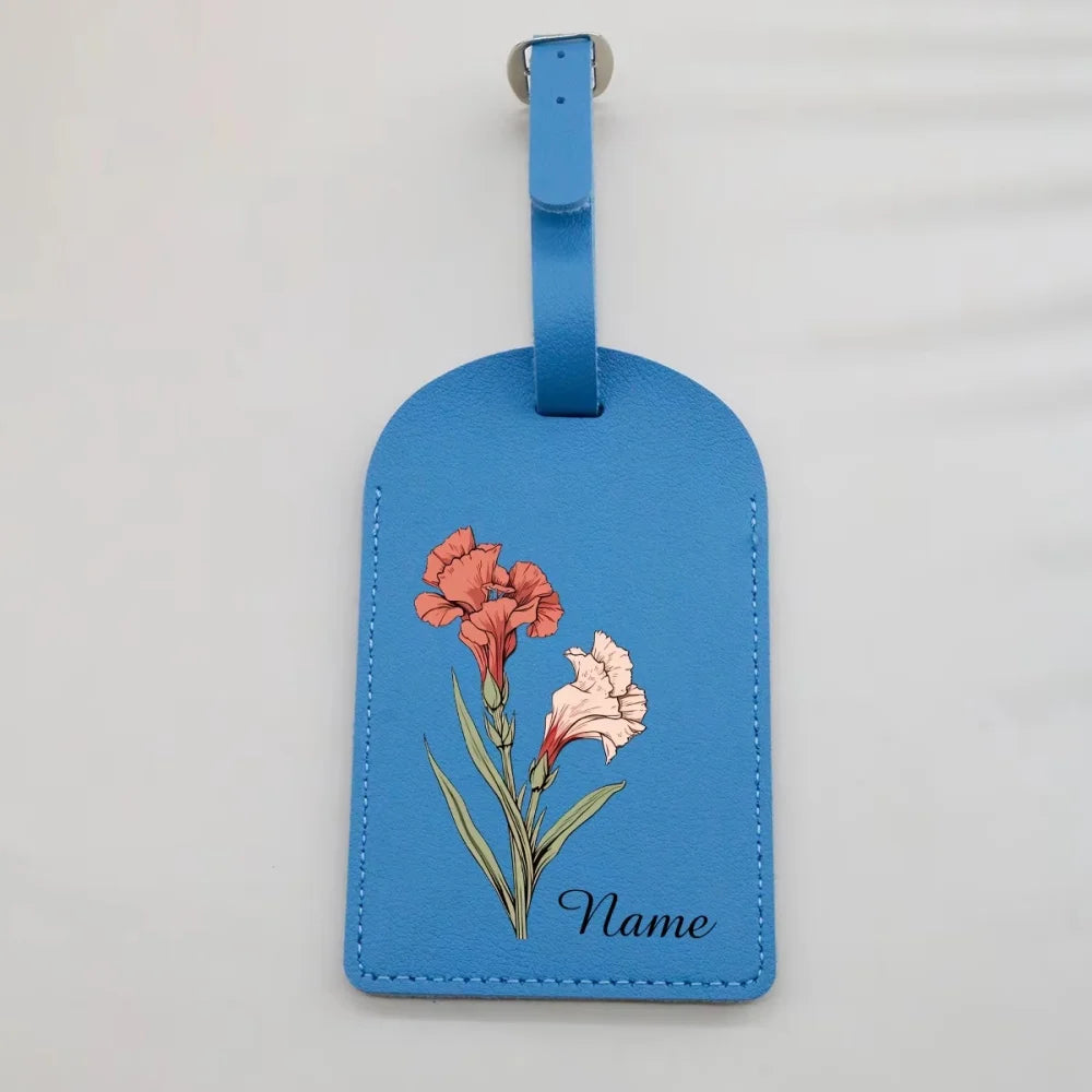 Custom Japanese Flower PU Leather Luggage Tag, Personalized Custom Name Travel ID Label Christmas Gifts for Family Members