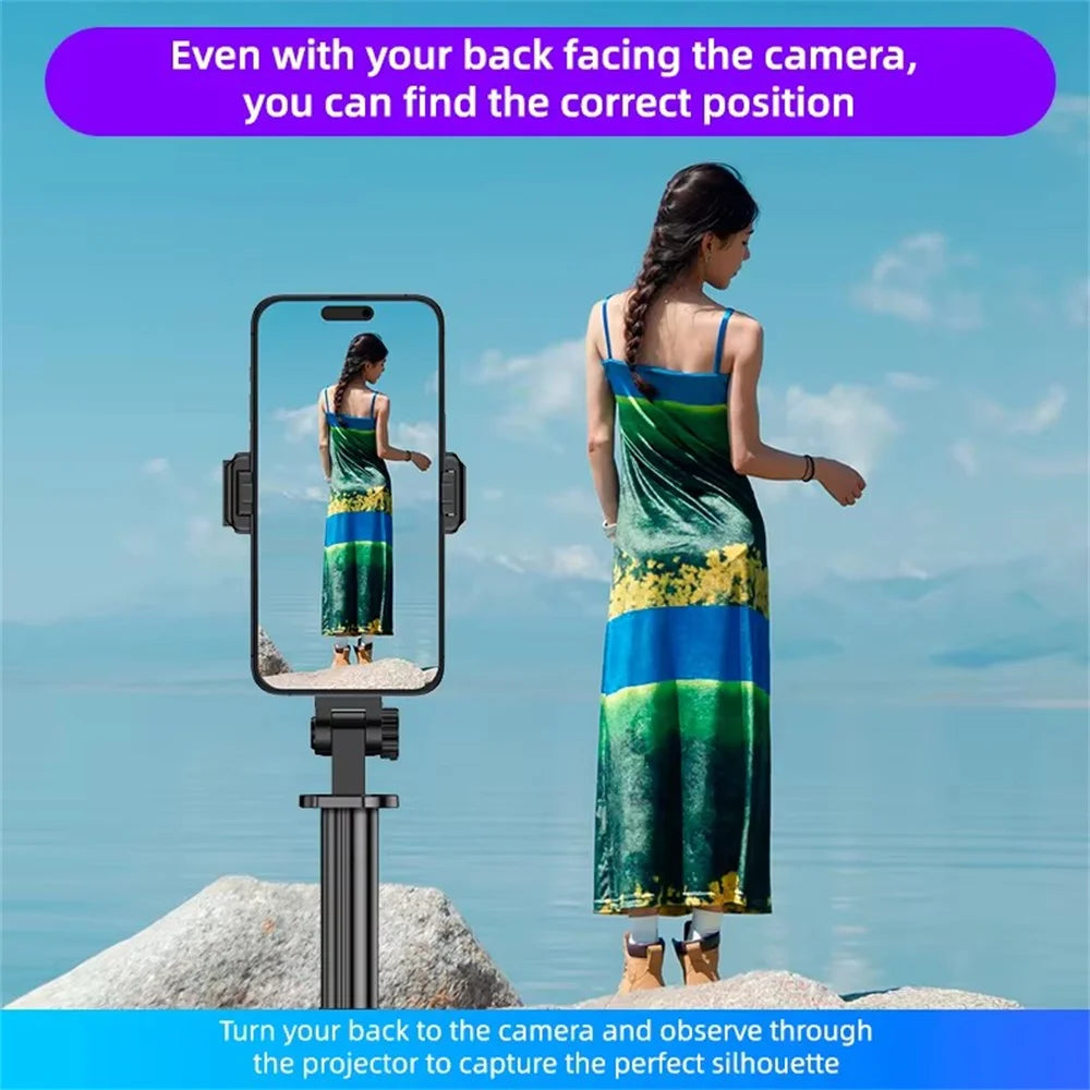 1.7m New 5 in 1 Projection Rear Camera Selfie Stick with Selfie Monitor Screen Brush  Bluetooth Remote Control Scrolling