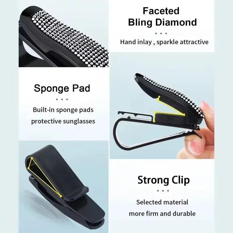 Car Sun Visor Sunglasses Clip Diamond Glasses Holder Eyeglasses Clips Card Ticket Holder Fastener Glasses Case Auto Accessories