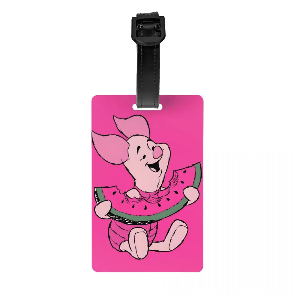 Custom Happy P-Piglets Anime Big Movie Luggage Tag With Name Card Privacy Cover ID Label for Travel Bag Suitcase