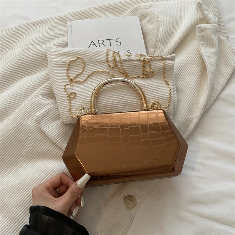 Women's Handbag Bags for Women 2026 Fashion Clutches Gold  Geometric Mini Box Party Evening Purse Crossbody Shoulder Bag